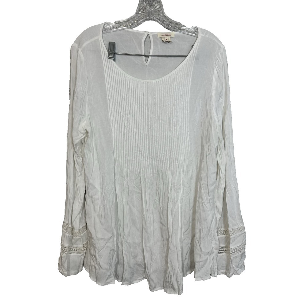 Sundance Top Women's M Ivory Tunic‎ Pleat Long Sleeve Casual Peasant Cottagecore